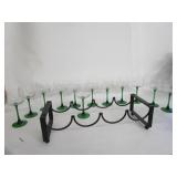 Green Stemed Wine Glasses W/Metal Wine Rack