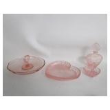 Pink Deppression Glass,Ring Dish,Perfume Bottle