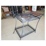 Metal Tea Cart W/Glass Has Wheels But Broke Off