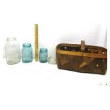Vintage Ball Jars W/Basket