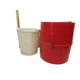 Wicker Design Trash Can W/Vintage Case