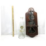Antique Oil Lamp W/Wood Oil Lamp Holder Antique Oil Lamp W/Wood Oil Lamp Holder