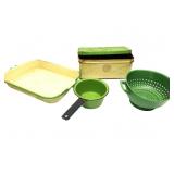 Vintage Kitchen,Tin Bread Box,Strainer,Pot Vintage Kitchen,Tin Bread Box,Strainer,Pot