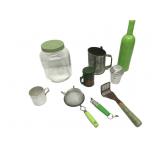Vintage Green Handle Kitchen,Jar,Sifter, Vintage Green Handle Kitchen,Jar,Sifter,
