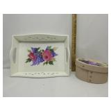 Handpainted Tray W/Storage Basket Handpainted Tray W/Storage Basket