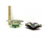 Carnival Glass Candy Dish: chip on 1 foot of green Carnival Glass Candy Dish: chip on 1 foot of green