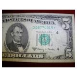 $5 1963A* Fr#1968D* Ser# D08770315*