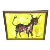 Oil On Canvas Donkey Picture Signed 11.5'x15'