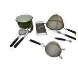 Vintage Kitchen Items,Green Enamel Pot,Strainers
