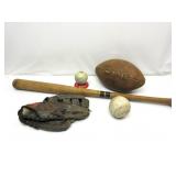 Vintage Wood Bat,Metal Baseball Piggy Bank,Glove