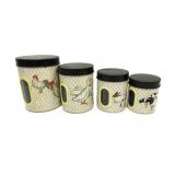 Vintage Rooster Themed Kitchen Tin Cannister Set