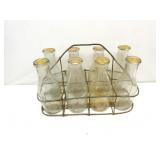 Antique Metal Milk Bottle Carrier W/Milk Bottles