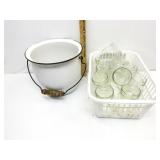 Vtg Enamel Bucket W/Canning Jars