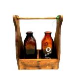 Vintage Wood Milk Bottle Carrier W/Milk Bottles
