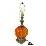 Mid Century Amber Glass Table Lamp 26'T