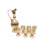 Mid Century Gold Themed Decantor W/Glasses