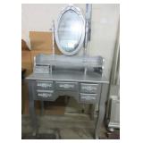 Mid Century Vanity Silver Toned 32'W Miss Drawer
