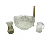 Lead Crystal Punch Bowl,Smokey Glass Vase,Mug
