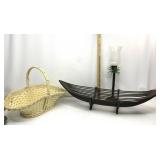 Decor,Wood Boat Centerpiece,Basket,Candle Holder
