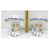 Antique Ceramic Lady Head Bust For Make Up Brushes