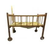 Antique Wood Doll Crib W/Wood Wheels