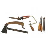 Antique Tools,Hatchet,Wood Handle Tools,Etc