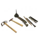 Antique Tools,Oil Can,Level,File,Hammer,Chisel
