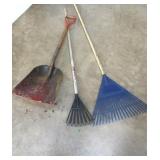 2 Leaf Rakes & Snow Shovel