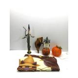 Halloween Decor,Wood Witch,Pumpkin Nightlight