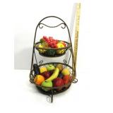 2 Tier Iron Basket W/Wood Fruit/Veggies