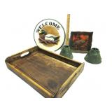 Cabin Decor Serving Tray,Welcome Sign,Metal Shades