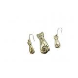 Sterling Cat Pin W/Earrings