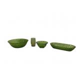Green Mid Century Glass Serving Bowls