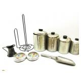 Vintage Alum Kitchen Cannister Set,Coasters,Scoop