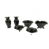 Vintage Black Candle Holders W/Vases,Candy Dishes
