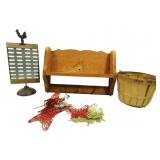 Shelf W/Basket,Rooster Decor Message Stand