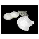 Mid Century MilkglassTrinket Dishes/Clear Fan Dish Mid Century MilkglassTrinket Dishes/Clear Fan Dish
