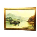 Framed Boat On River Print 28'x40' Framed Boat On River Print 28'x40'
