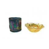 Carnival Glass Jar No Lid/Gold Color Bowl Carnival Glass Jar No Lid/Gold Color Bowl