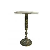 Brass Pedestal Table/Marble Top 17"Tx12"R
