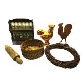 Kitchen,Rooster Form Pan,Rolling Pin,Basket