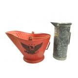 Plastic Ash Bucket W/Tin Pitcher