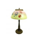 Brass Pull String Hand Painted Glass Lamp 24"T