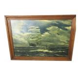 Framed Ship At Sea Print 28.5"x40"
