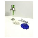 Vintage Malt Shaker,Corkscrew,Frog Candle Holder