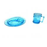 Vintage Humpty Dumpty Blue Glass Plate And Cup