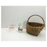 Basket, Pyrex Measure Cup, Oil Bottle