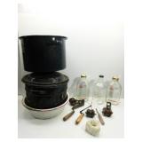 Vintage Items Enamel Pots,Glass Jugs
