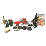 Vintage Items,Microscope,Reels,Paper Dolls,Etc