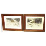 Signed Print Snowy Cabin 15.5'x12.5'
